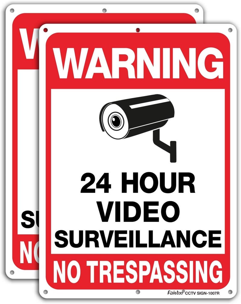 Faittoo Video Surveillance Sign, No Trespassing Sign, Metal Reflective Warning Sign, 10 x7 Inches 0.40 Aluminum, (2 Pack) Fade Resistant, UV Protected, Waterproof, Indoor or Outdoor Use for Home Business CCTV - Image 1
